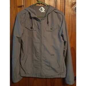 Volcom women’s Enemy Lines Hooded Windbreaker gray full zip medium